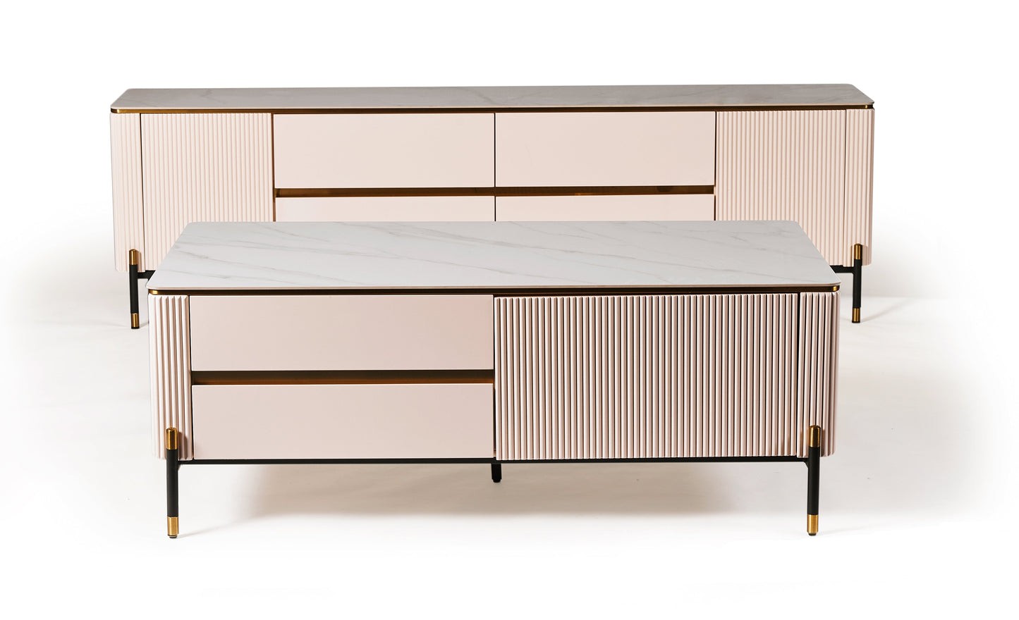 Bella Ribbed Furniture - White & Gold