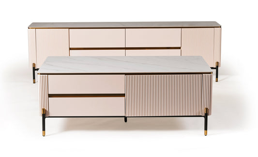 Bella Ribbed Furniture - White & Gold