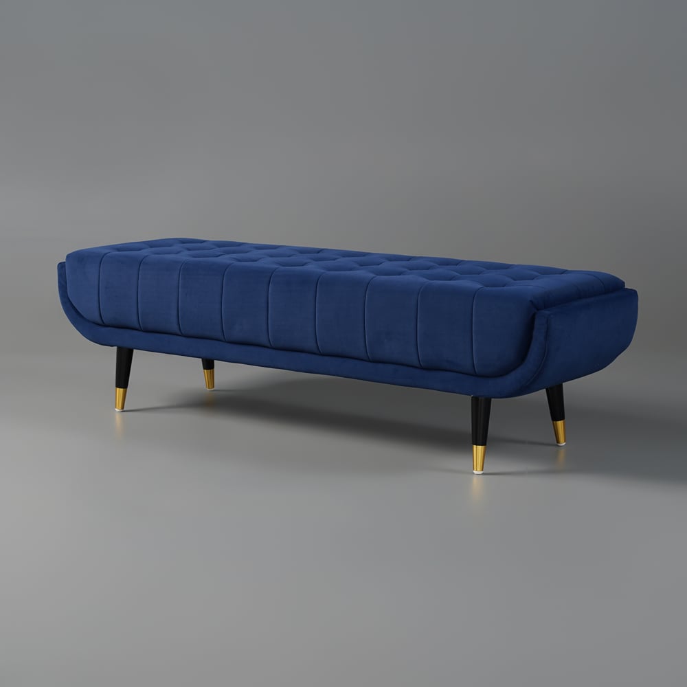 Enoak Modern Blue Bedroom Bench Velvet Upholstery Wooden Legs