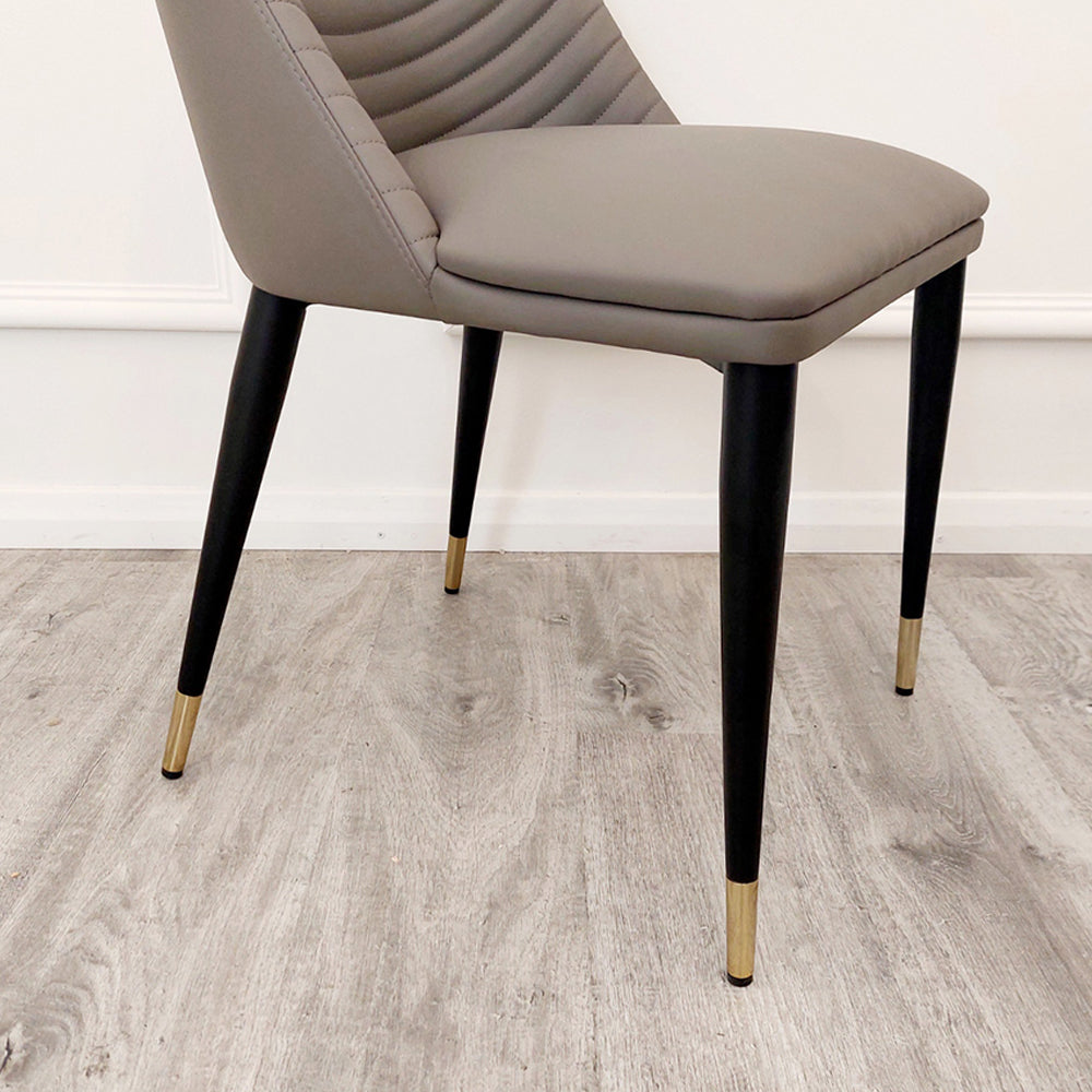 ALBA LEATHER DINING CHAIR – RIBBED STITCHING & BLACK SCANDINAVIAN LEGS