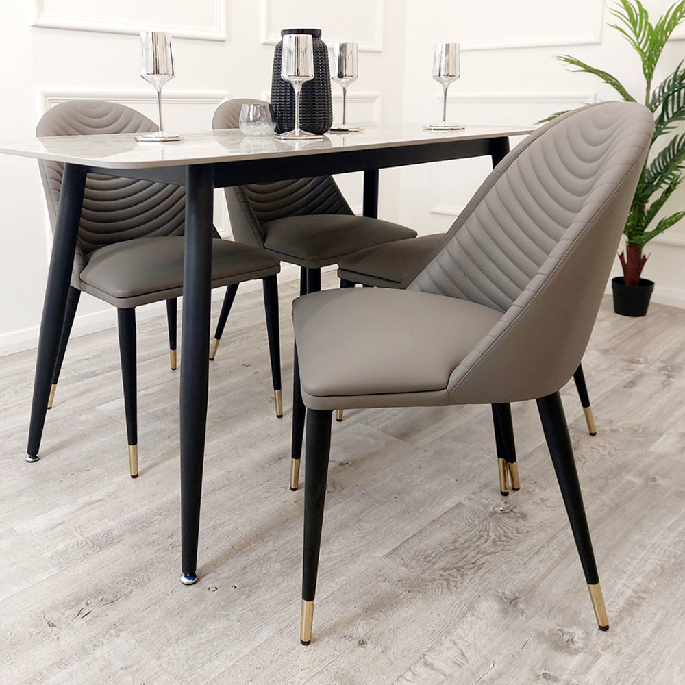ALBA LEATHER DINING CHAIR – RIBBED STITCHING & BLACK SCANDINAVIAN LEGS