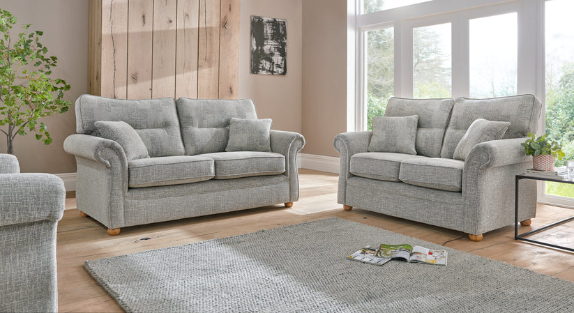 Boston Elegant Tweed Grey Fabric Sofa For Elderly People With Round Wooden Legs