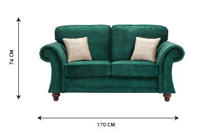 Genoa Handmade Sofas In Milano Emerald Green Fabric With Turned Wooden Legs