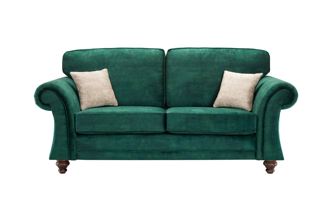 Genoa Handmade Sofas In Milano Emerald Green Fabric With Turned Wooden Legs