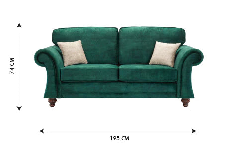 Genoa Handmade Sofas In Milano Emerald Green Fabric With Turned Wooden Legs