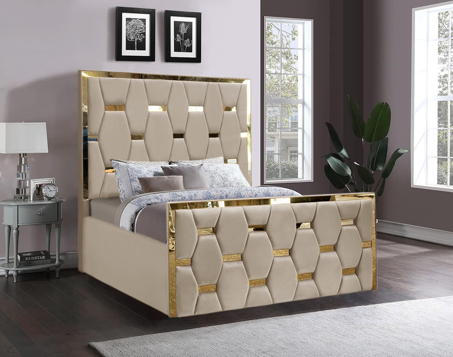 Golden stripes pyramid bed frame