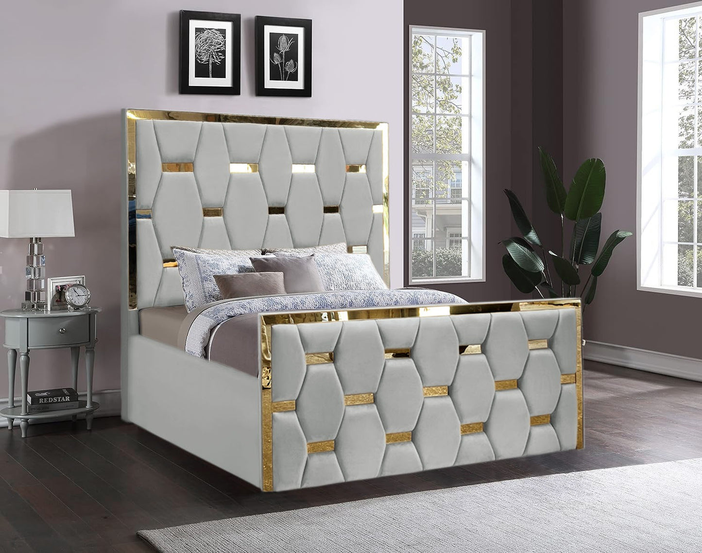 Golden stripes pyramid bed frame