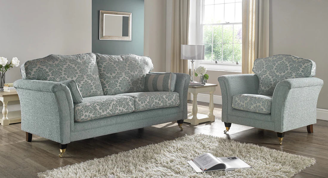 Minty Mark Handcrafted Premium Floral Blue Real Fabric Sofas For Old People