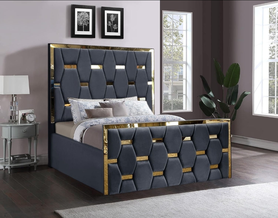 Golden stripes pyramid bed frame