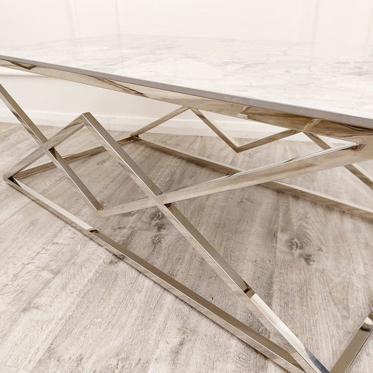 Vesta Chrome Console Table with Stomach Ash Sintered Stone Top