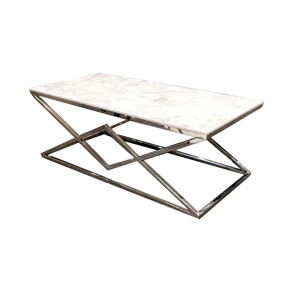 Vesta Chrome Console Table with Stomach Ash Sintered Stone Top