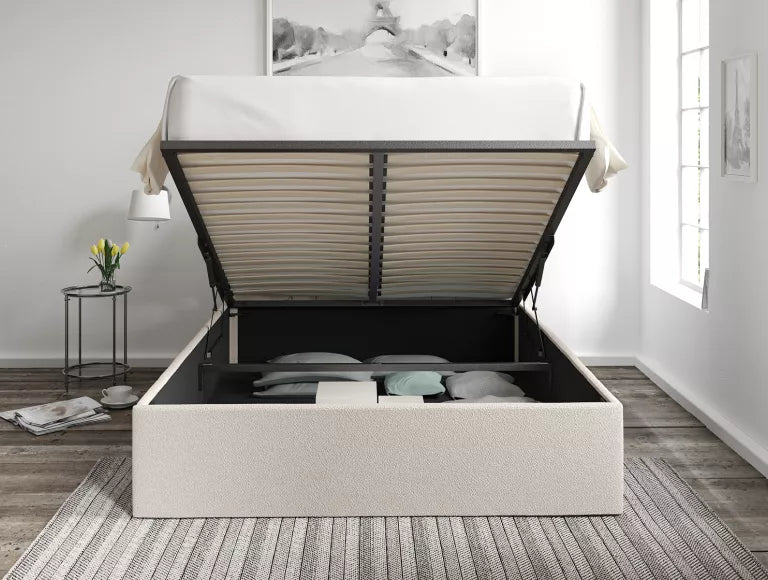 Amalfi Boucle Ivory Upholstered Ottoman Bed Frame Only