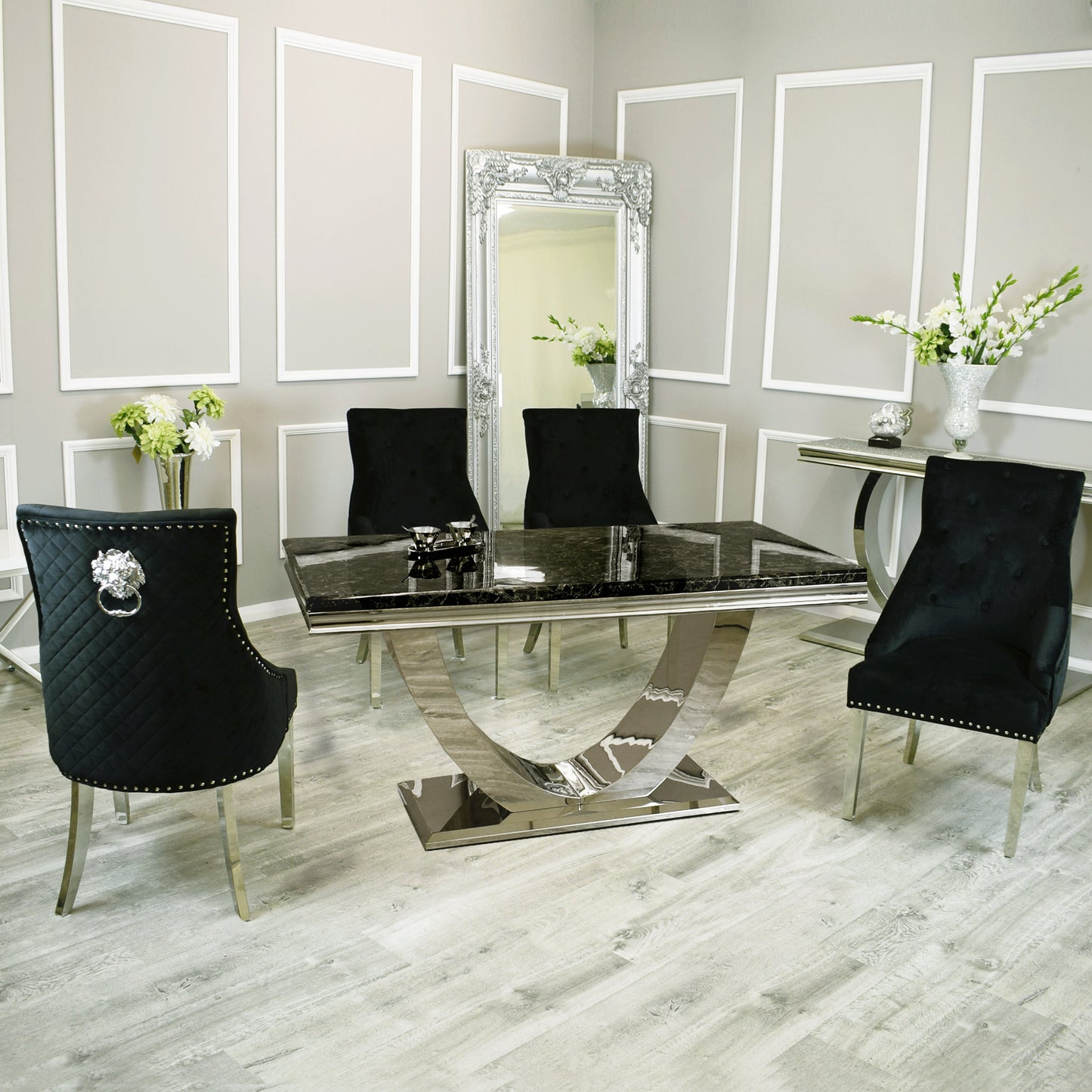 Arial 1.8m Dining Table Set With Black Chairs