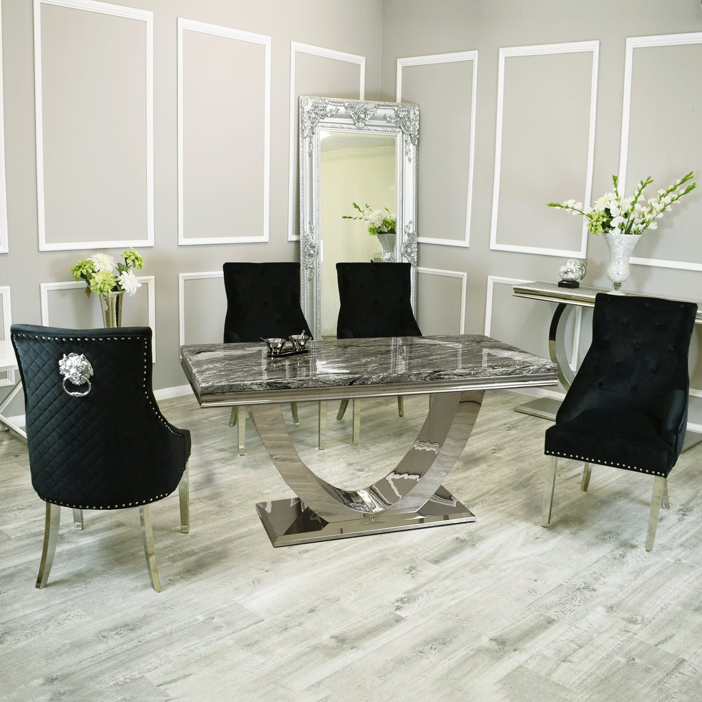 Arial 1.8m Dining Table Set With Black Chairs