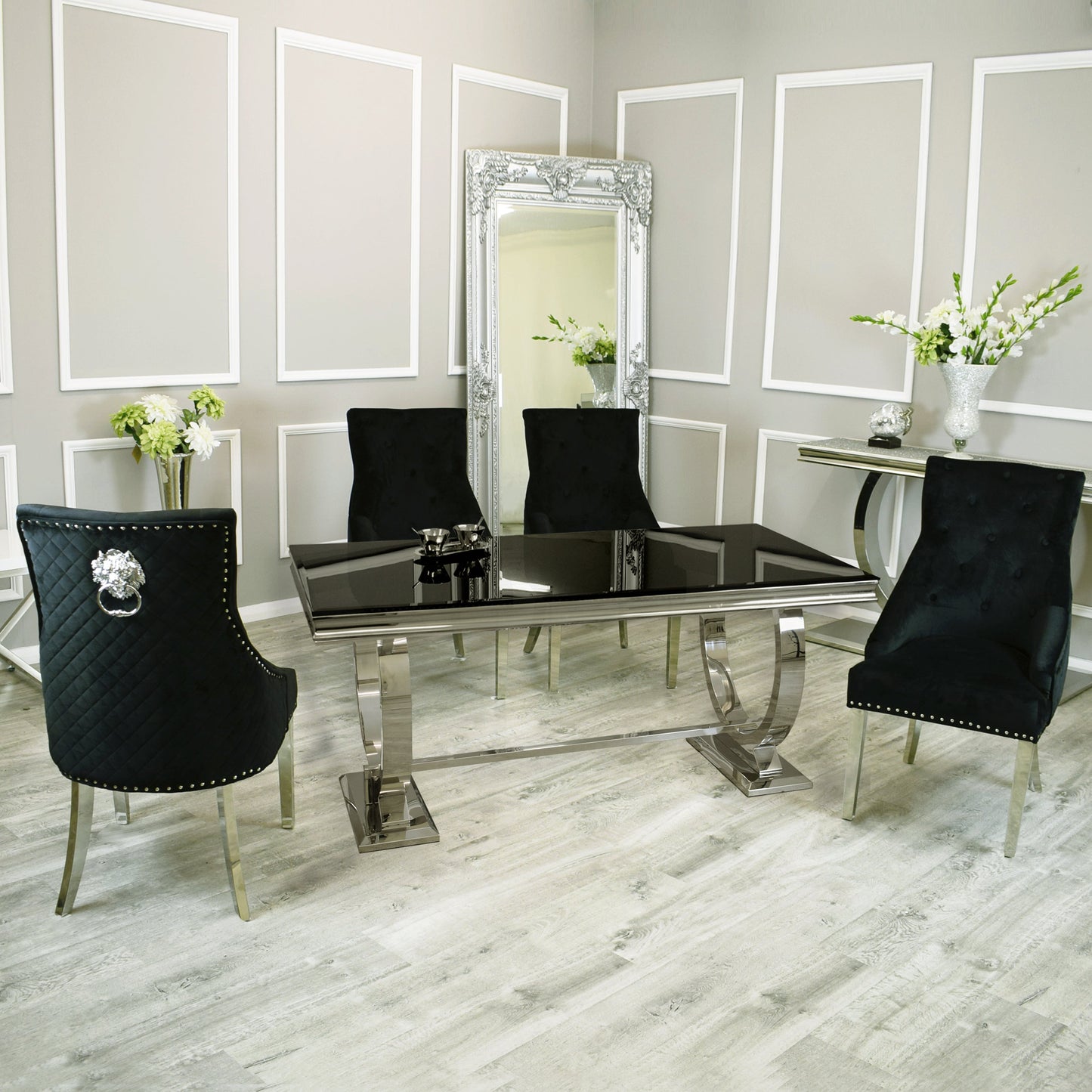 Arial 1.8m Dining Table Set With Black Chairs