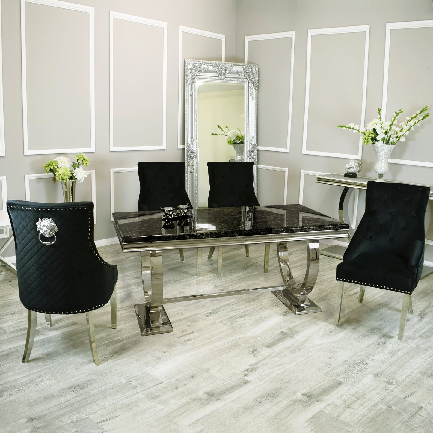 Arial 1.8m Dining Table Set With Black Chairs