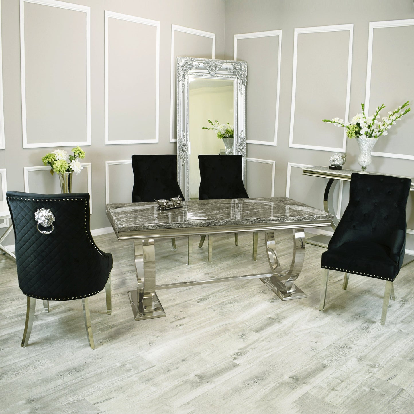 Arial 1.8m Dining Table Set With Black Chairs