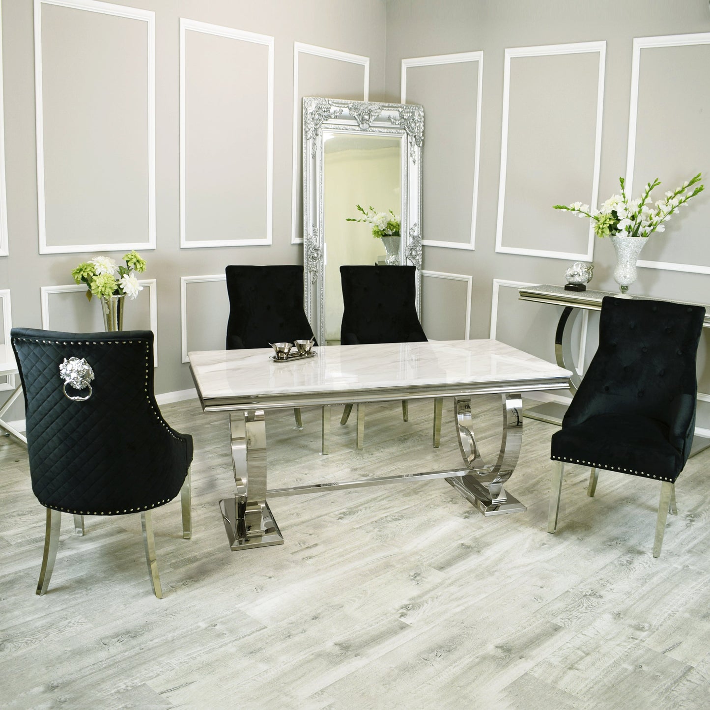 Arial 1.8m Dining Table Set With Black Chairs