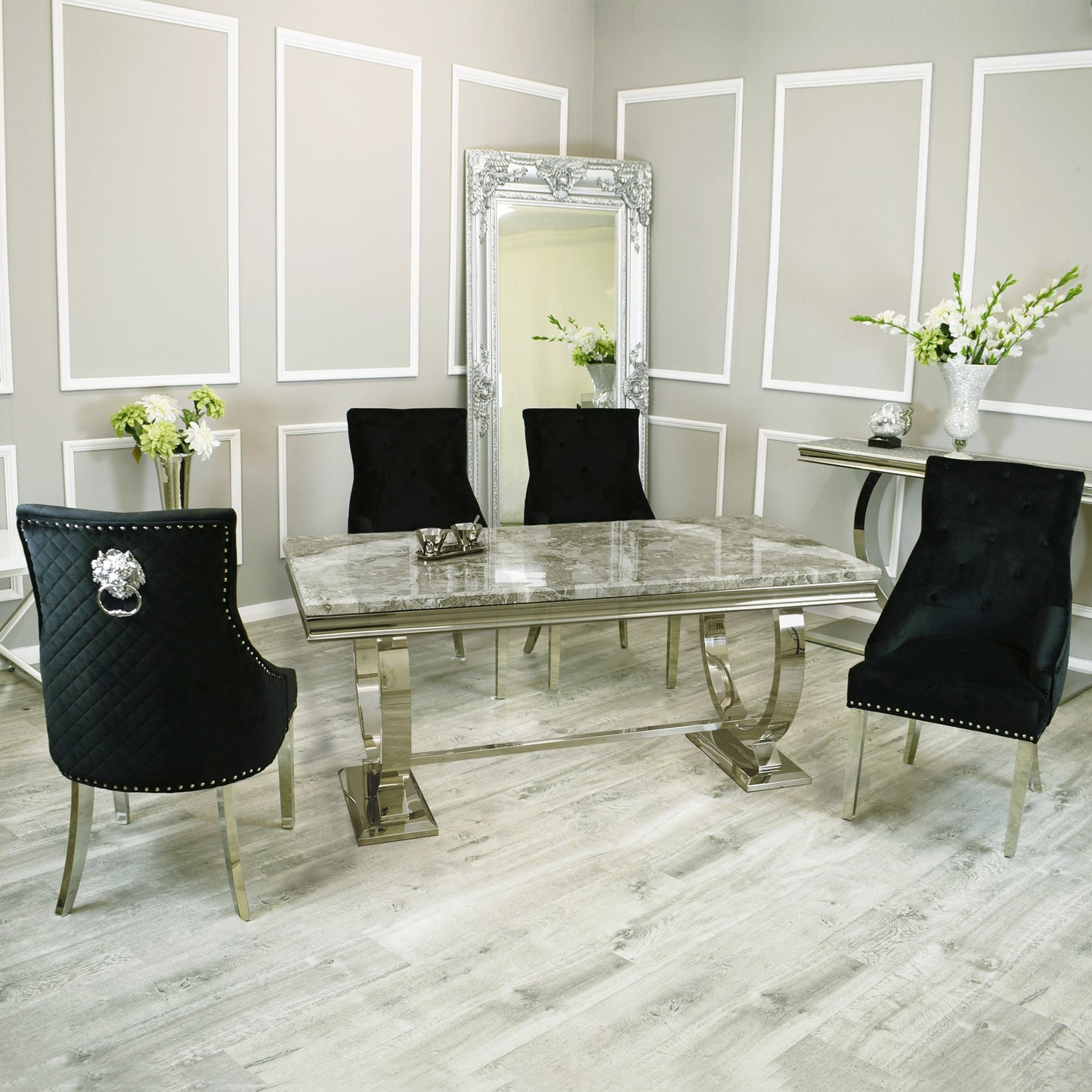Arial 1.8m Dining Table Set With Black Chairs