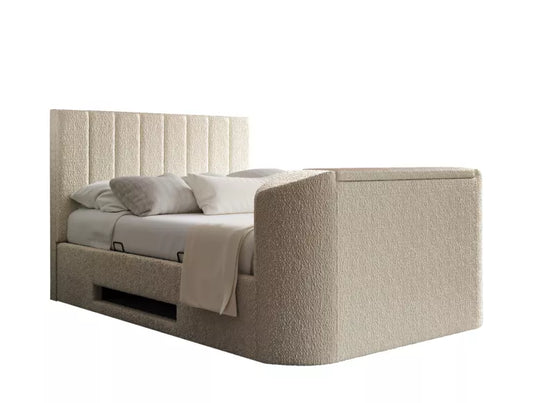 Berkley Upholstered Boucle Ivory Ottoman TV Bed - Bed Frame Only