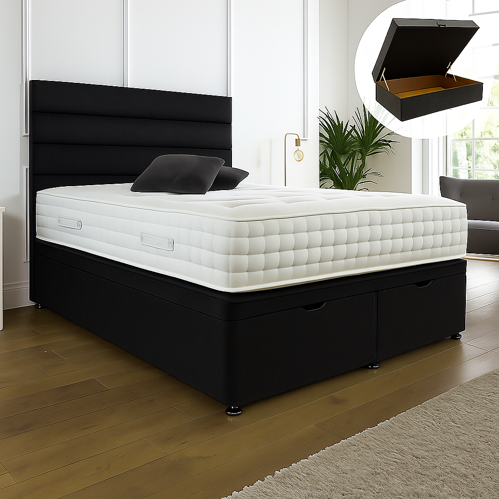 Camden Ottoman End Lift Storage Divan Bed - Optional Headboard