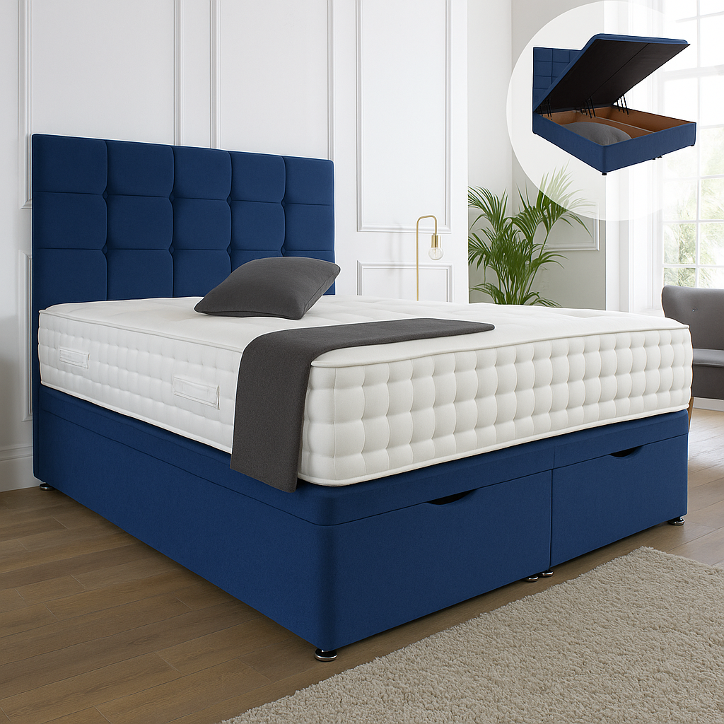 Kensington Ottoman End Lift Storage Divan Bed - Optional Headboard