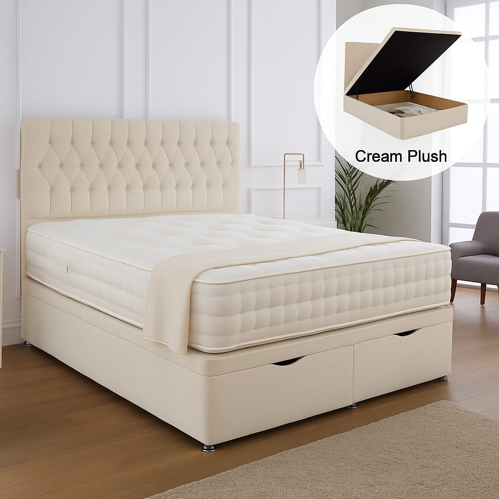 Albans Ottoman End Lift Storage Divan Bed - Optional Headboard