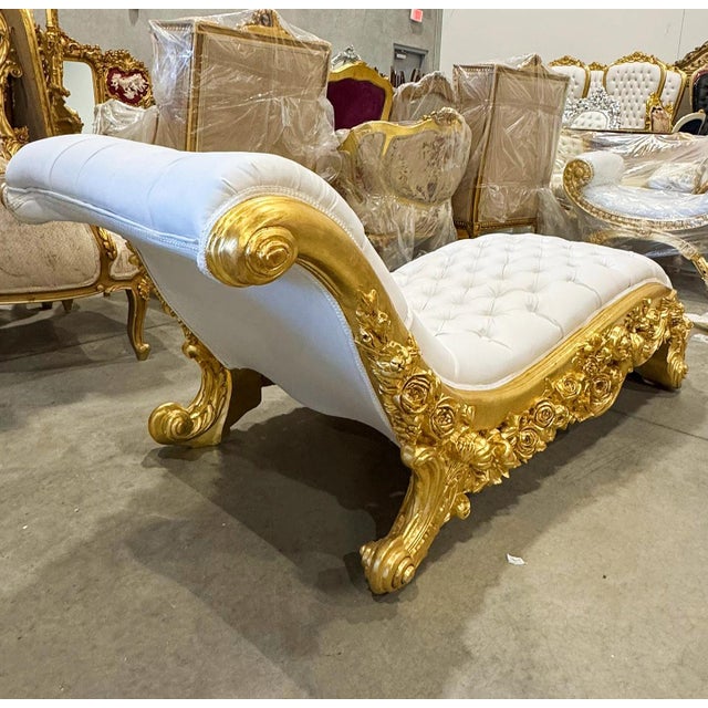 Chaise Lounge Leather White Rococo Style