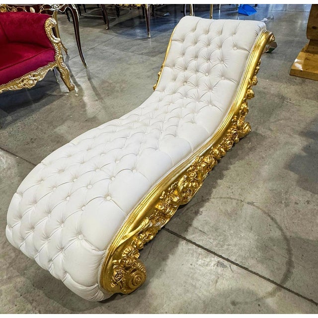 Chaise Lounge Leather White Rococo Style