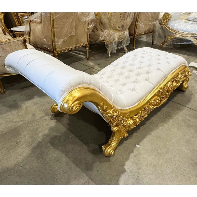 Chaise Lounge Leather White Rococo Style