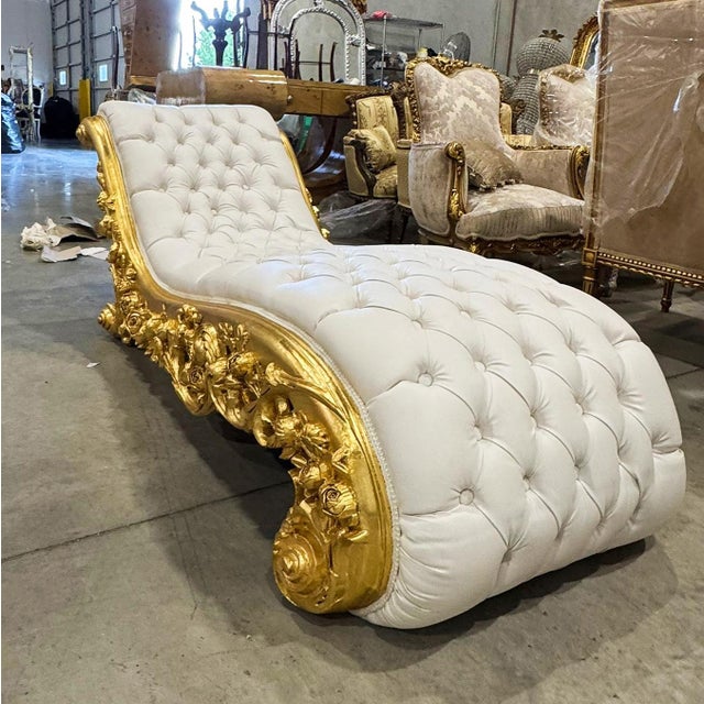 Chaise Lounge Leather White Rococo Style