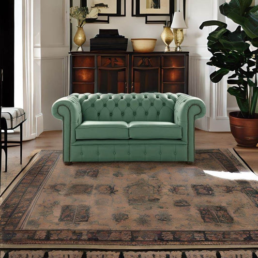Chesterfield 2 Seater Shelly Lichen Leather Sofa Settee