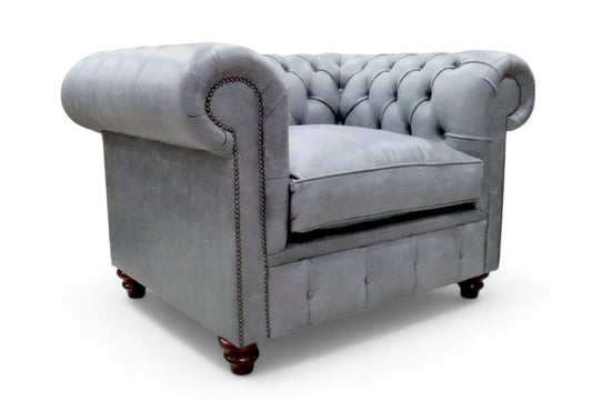 Chesterfield Alfie XL Low Back Club Armchair Vintage Ash Grey Cracked Wax Leather