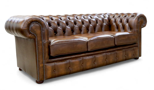 Chesterfield Handmade 3 Seater Sofa Antique Tan Real Leather