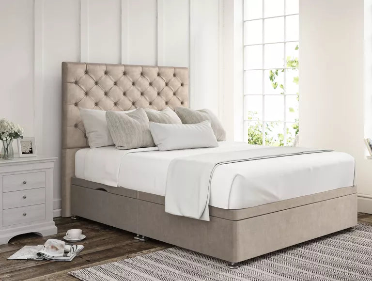 Chesterfield Upholstered Headboard and Ottoman Base