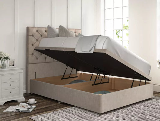 Chesterfield Upholstered Headboard and Ottoman Base