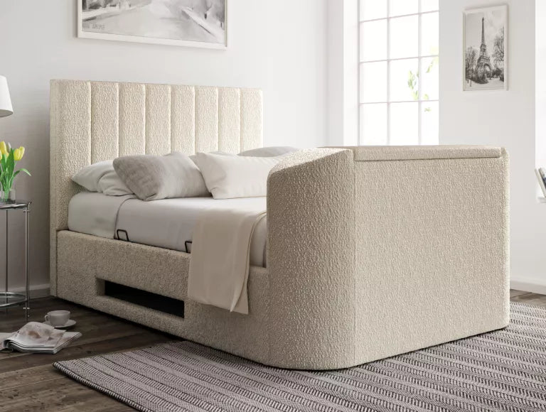 Berkley Upholstered Boucle Ivory Ottoman TV Bed - Bed Frame Only