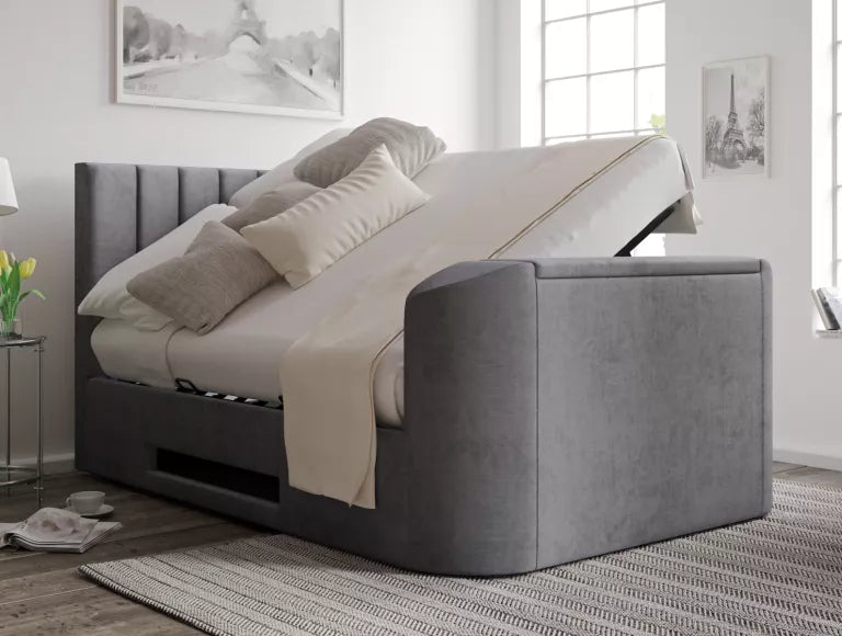 Berkley Upholstered Hugo Platinum Ottoman TV Bed - Bed Frame Only