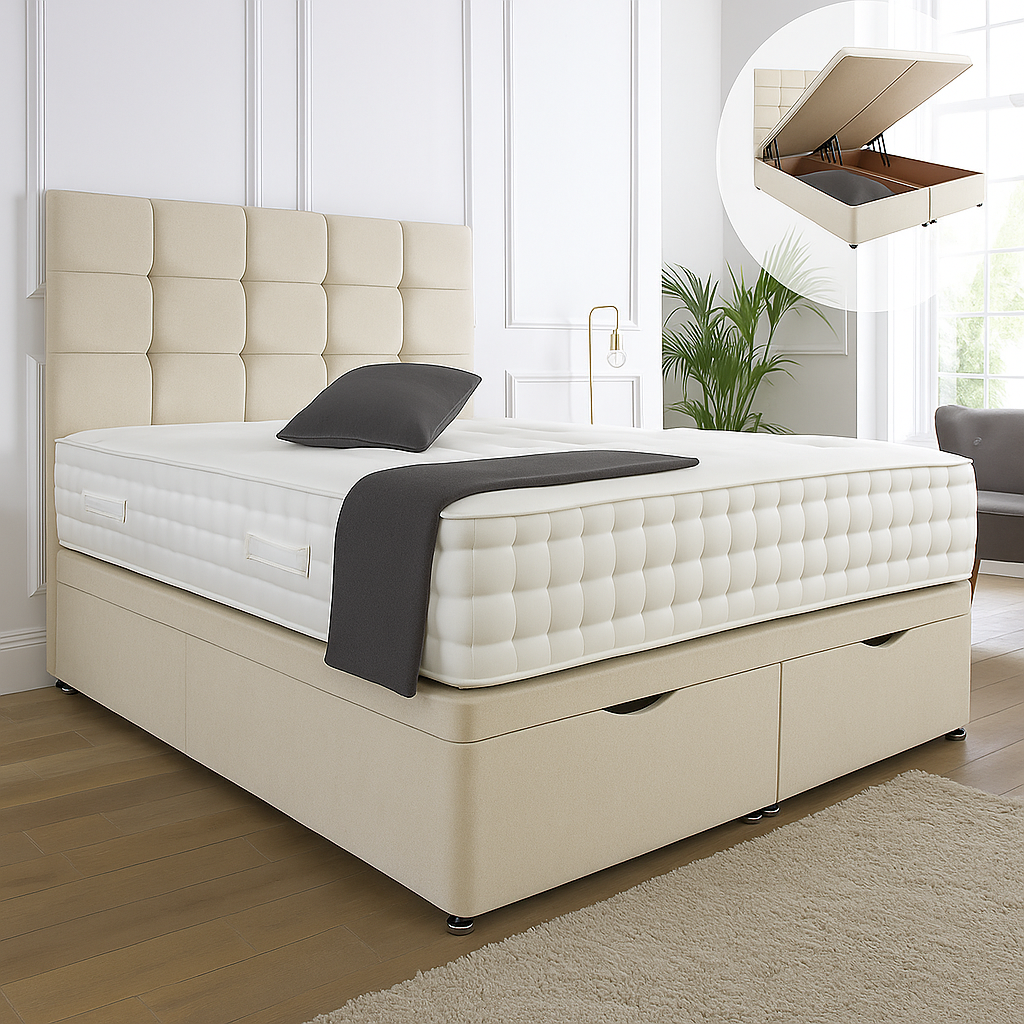 Kensington Ottoman End Lift Storage Divan Bed - Optional Headboard