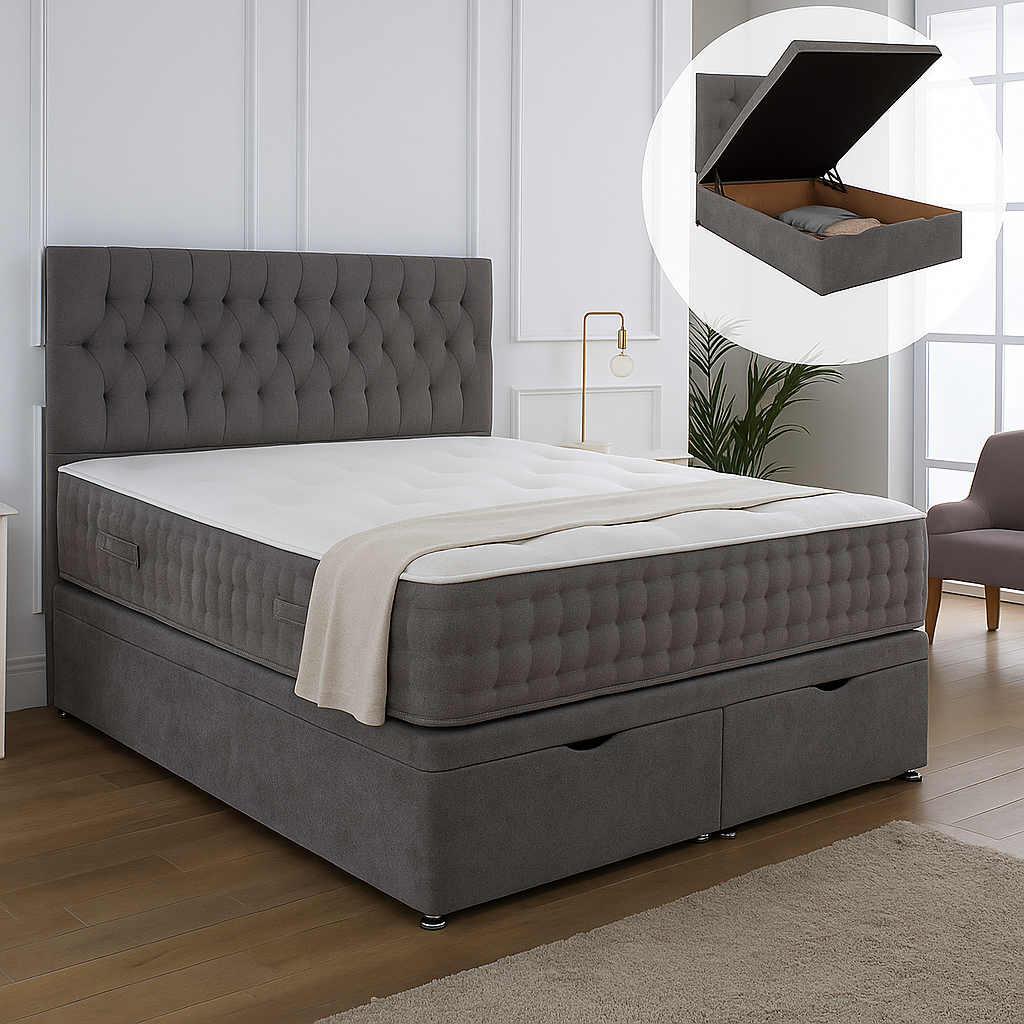 Albans Ottoman End Lift Storage Divan Bed - Optional Headboard