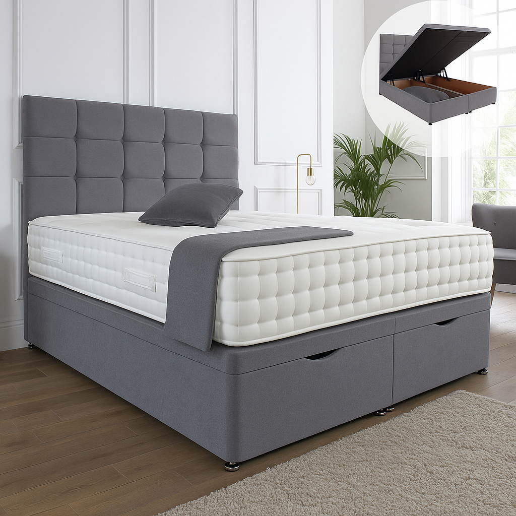 Kensington Ottoman End Lift Storage Divan Bed - Optional Headboard