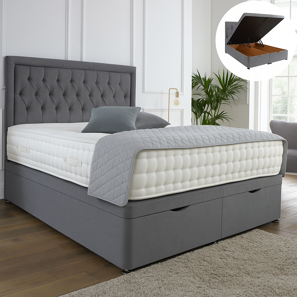 Windsor Ottoman End Lift Storage Divan Bed - Optional Headboard
