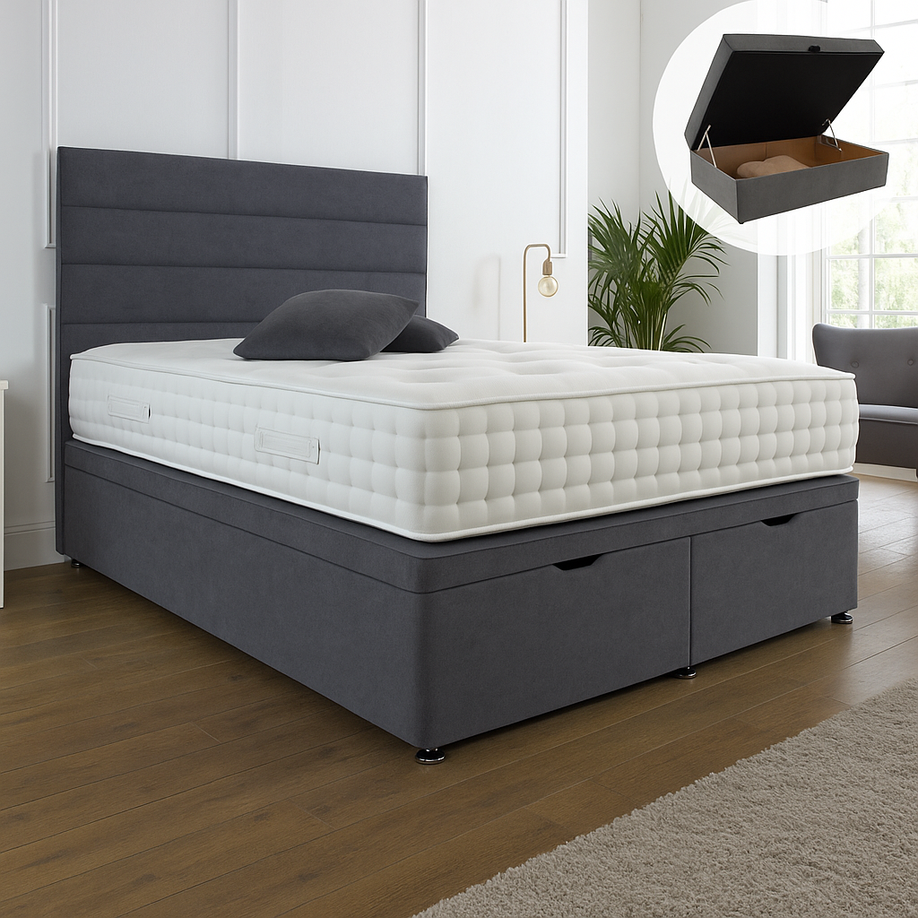 Camden Ottoman End Lift Storage Divan Bed - Optional Headboard