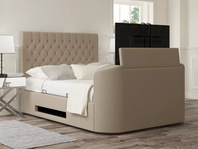 Claridge Upholstered Arran Natural Ottoman TV Bed - Bed Frame Only