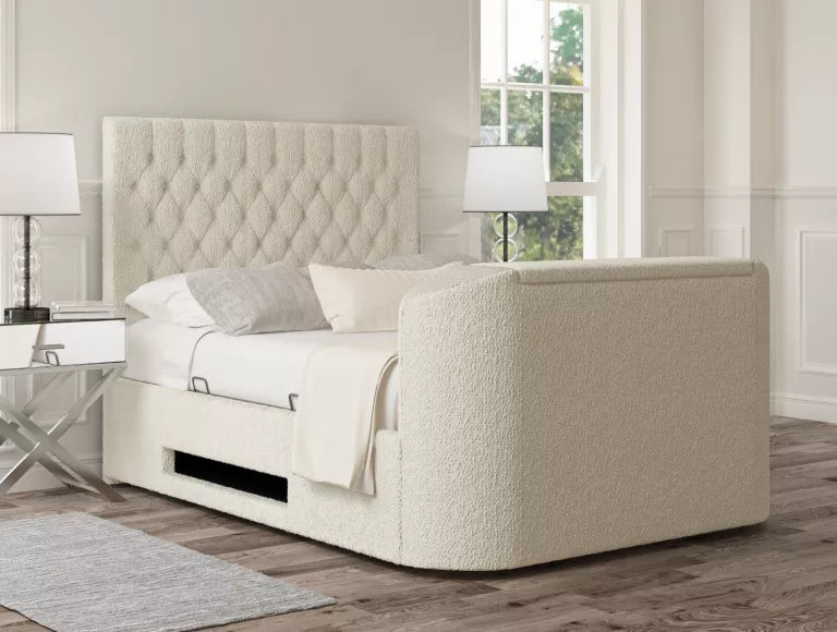 Claridge Upholstered Boucle Ivory Ottoman TV Bed - Bed Frame Only