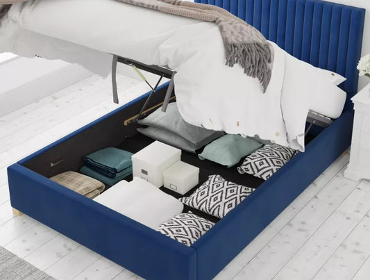 Levisham Ottoman Plush Velvet Navy Bed Frame Only