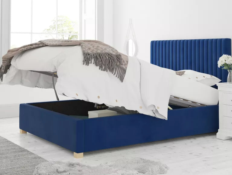 Levisham Ottoman Plush Velvet Navy Bed Frame Only