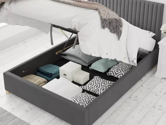 Levisham Ottoman Plush Velvet Steel Bed Frame Only