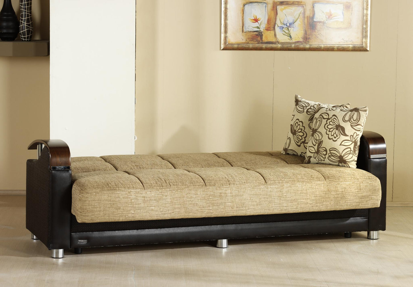 Luna Sleeper Sofa Bed – 87" Wide with Wooden Arms | Mid-Century Modern Convertible Sofa