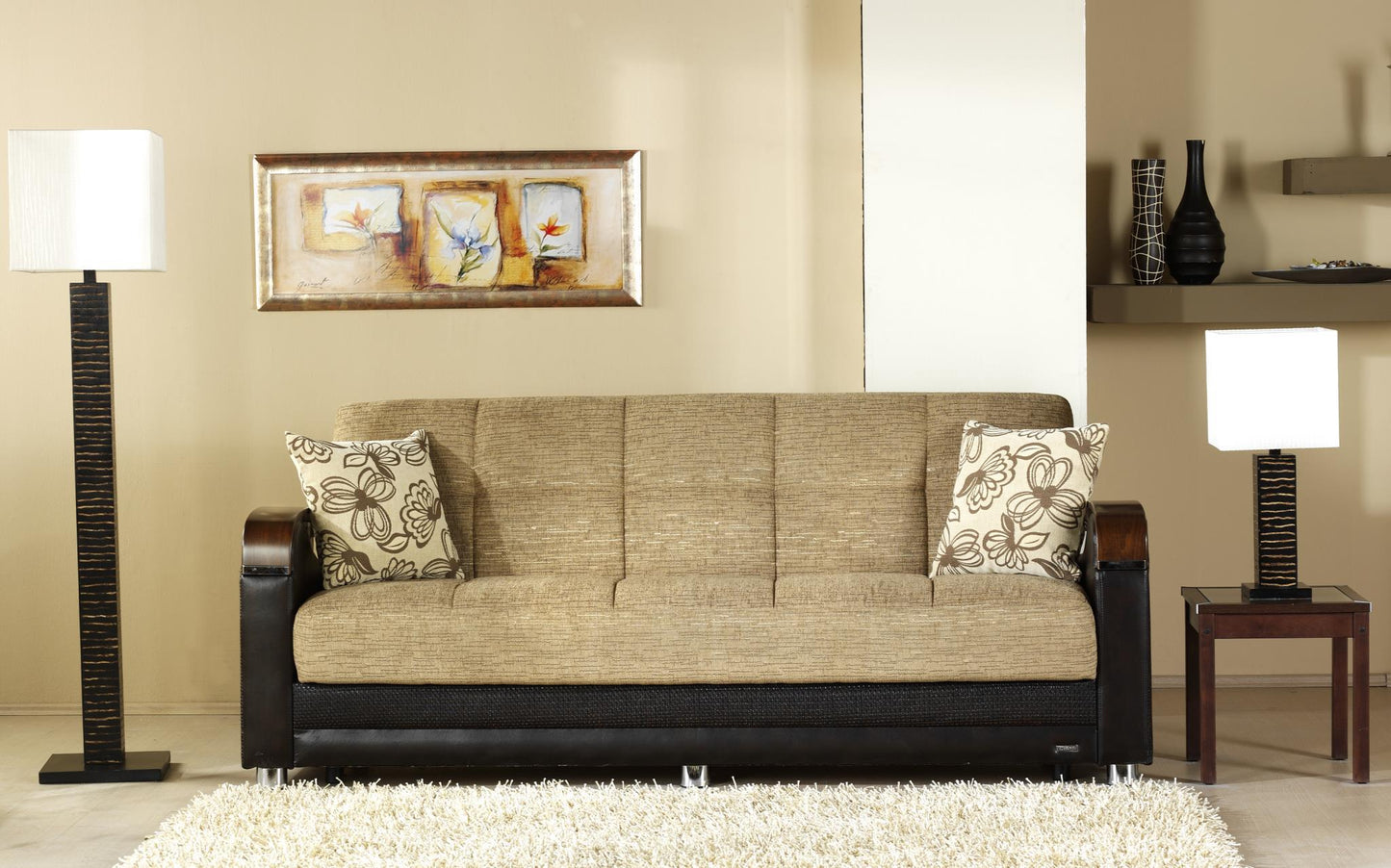 Luna Sleeper Sofa Bed – 87" Wide with Wooden Arms | Mid-Century Modern Convertible Sofa